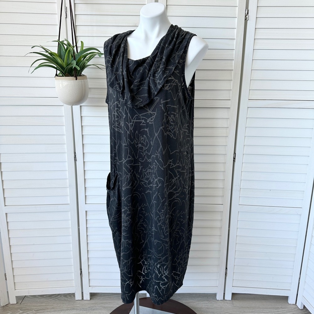 Chalet et ceci Gray Crinkle Burnout Dress Cowl‎ Sleeveless Lagenlook Size L